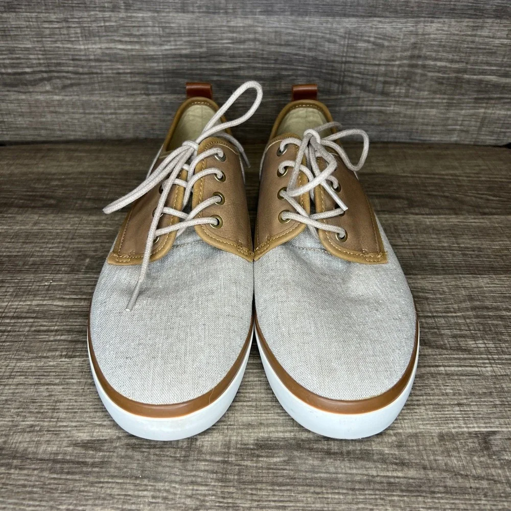 J Ferrar Mens‎ Clutch Oxford Dress Shoes Size 8.5 Tan Canvas Leather Old Money